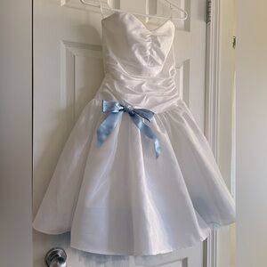 White X turquoise Satin Strapless Prom Dress US 4Jessica McClintock
